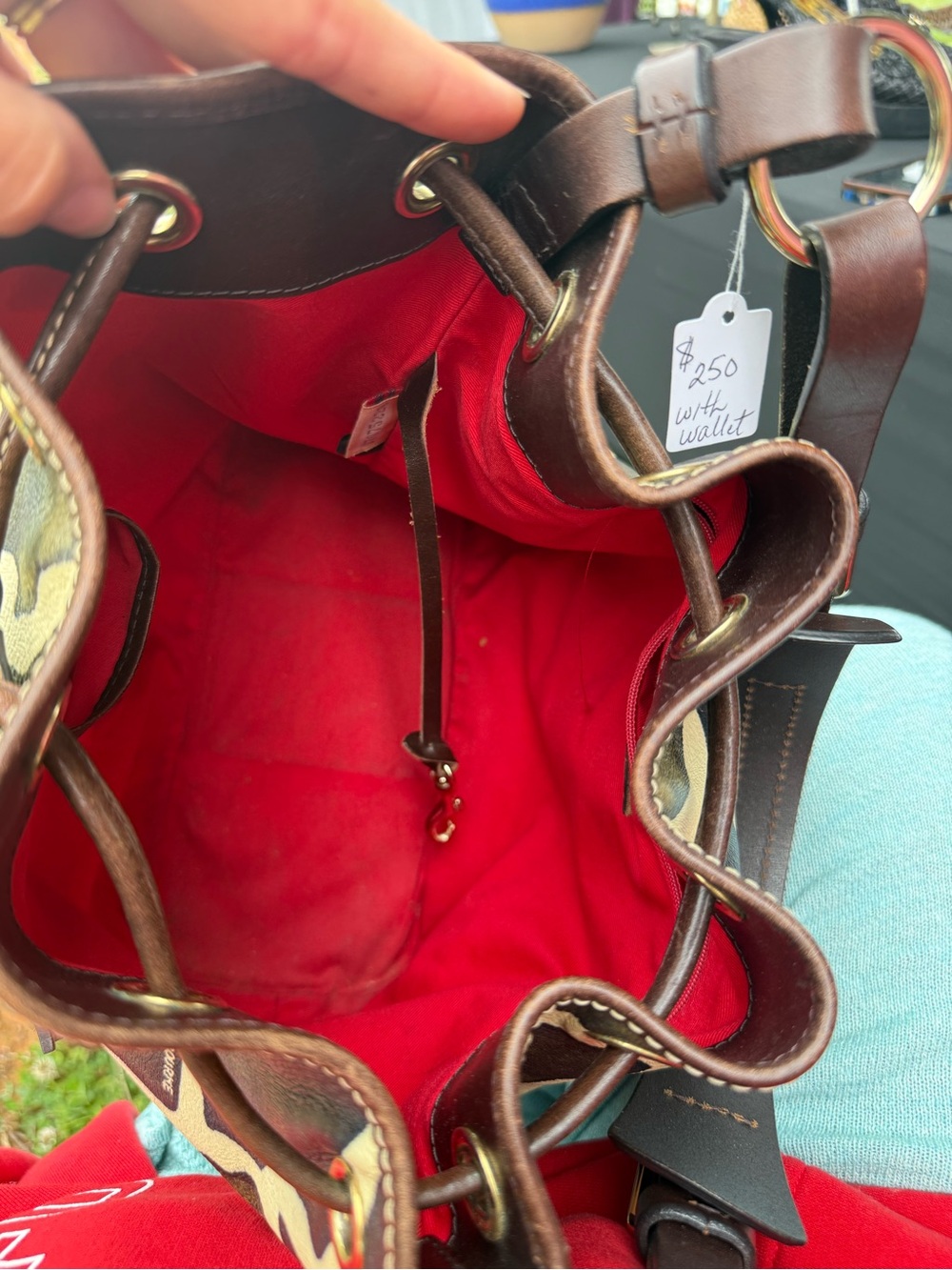Dooney & Bourke Brown and Cream Giraffe-Print Drawstring Bucket Bag and wallet - Picture 5 of 12